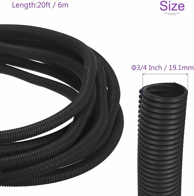 DMiotech 20ft Wire Loom Split Tubing 3/4 Inch(19.1mm) ID, Cord Protectors from Pet Flexible Conduit Cable Management for Office Home Garden, Black