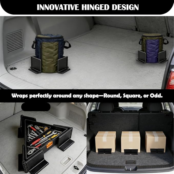 Cargo Organizer Blocks for Car Trunk, Adjustable Hinged L-Shaped Storage Stabilizer, Heavy Duty Trunk Cargo Holders with High-Adhesion Hook & Loop Base for Groceries, Gear & Fragile Items