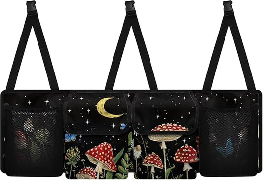 Mushroom Car Trunk Organizer Back Seat Hanging Black, Washable Trunk Oxford Cloth Bag with 4 Pockets, Space Saving Expert, Easy to Clean & Install In All Vehicles