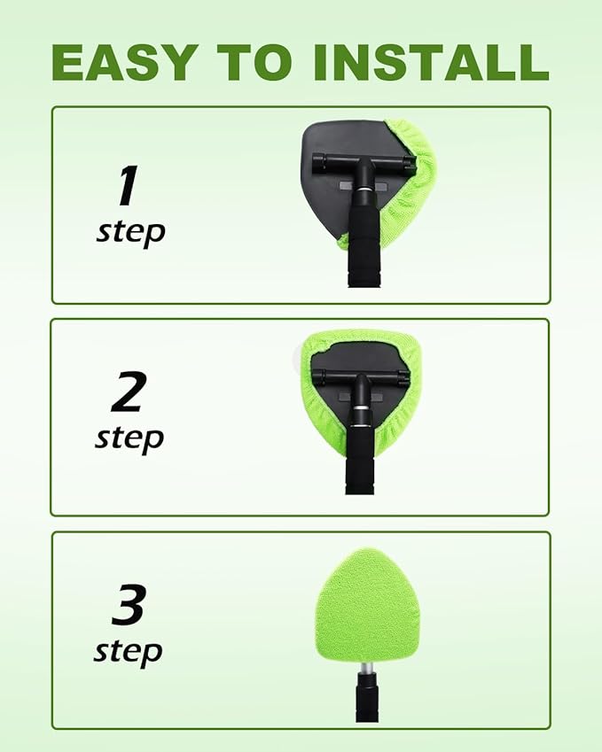 5 Pack Microfiber Pads, Replacement Heads Cover, Windshield Cleaner Tools, Washable & Reusable Triangle Pads, Fit for Window Reach Tool, Handle Not Included (Green)