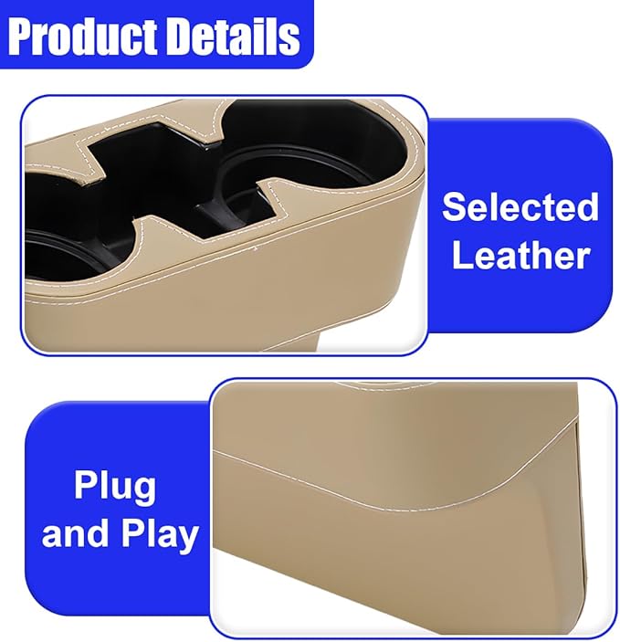 YoRise Car Cup Holder, PU Leather Automotive Cup Drink Holder, Car Seat Gap Filler Storage Box, Multifunctional Front Seat Organizer, Cell Mobile Phone Holder, Coin Bucket (Beige)