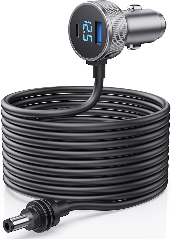 Starlink Mini Cable, 3 in 1 Starlink Mini Car Charger DC Power Cable+ Cigarette Lighter Adapter 12V-48V with Digital Display, Durable USB C PD 40W and USB A 35W Ports for Trucks and Cars (16.4FT)