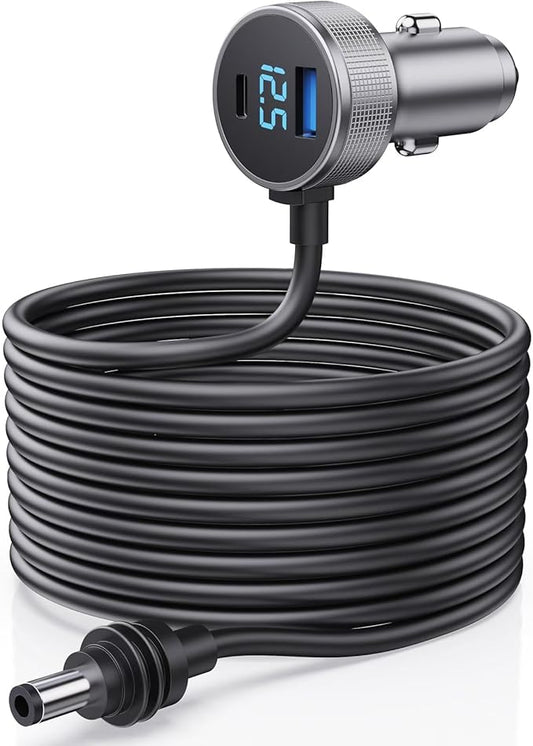 Starlink Mini Cable, 3 in 1 Starlink Mini Car Charger DC Power Cable+ Cigarette Lighter Adapter 12V-48V with Digital Display, Durable USB C PD 40W and USB A 35W Ports for Trucks and Cars (16.4FT)
