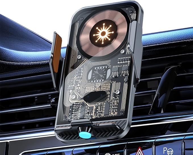 15W Transparent Smart Sensor Car Wireless Charger,Auto-Clamping Car Air Vent Phone Holder，QC Fast Charging for iPhone17/16/15/14/13/12/11/X/8plug Series,Samsung S Series/Noteseries (Grey)