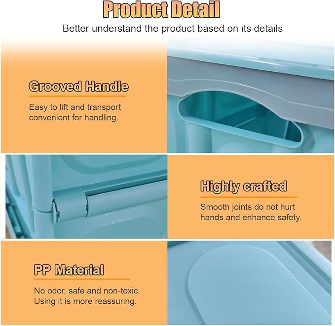 Car Trunk Organizer, Foldable Plastic Cargo Storage Box with Lid, Large Car Tool Container with Handles, Universal Automotive Organization Accessories for Camping, Groceries (Blue)
