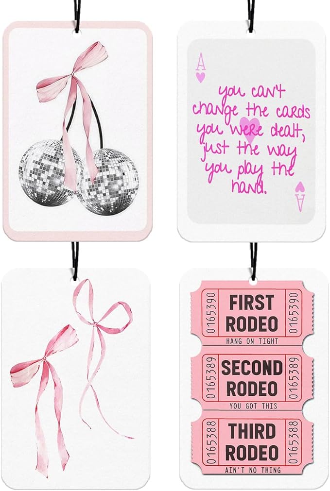 Pink Coquette Bows Car Air Freshener Hanging 4Pcs, Retro Disco Ball Car Fresheners, Girly Bow Car Accessories Interior, Preppy Gifts Cute Cars Decoration Gifts for Women Girls(Vanilla)