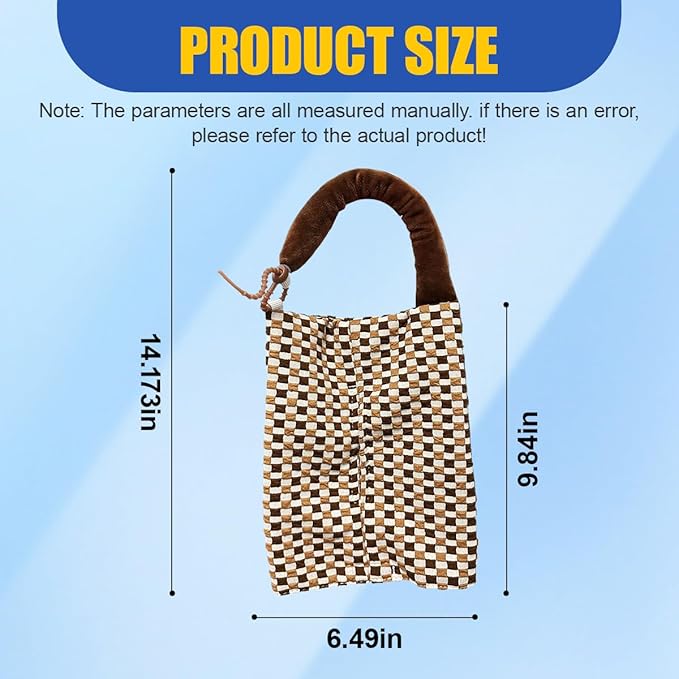 Car Tissue Holder, Checkered Pattern Car Backseat Napkin Holder, Rectangular Canvas Hanging Auto Tissues Box, Universal Vehicle Storage Organizer Accessory for Phone, Small Items (Coffee)