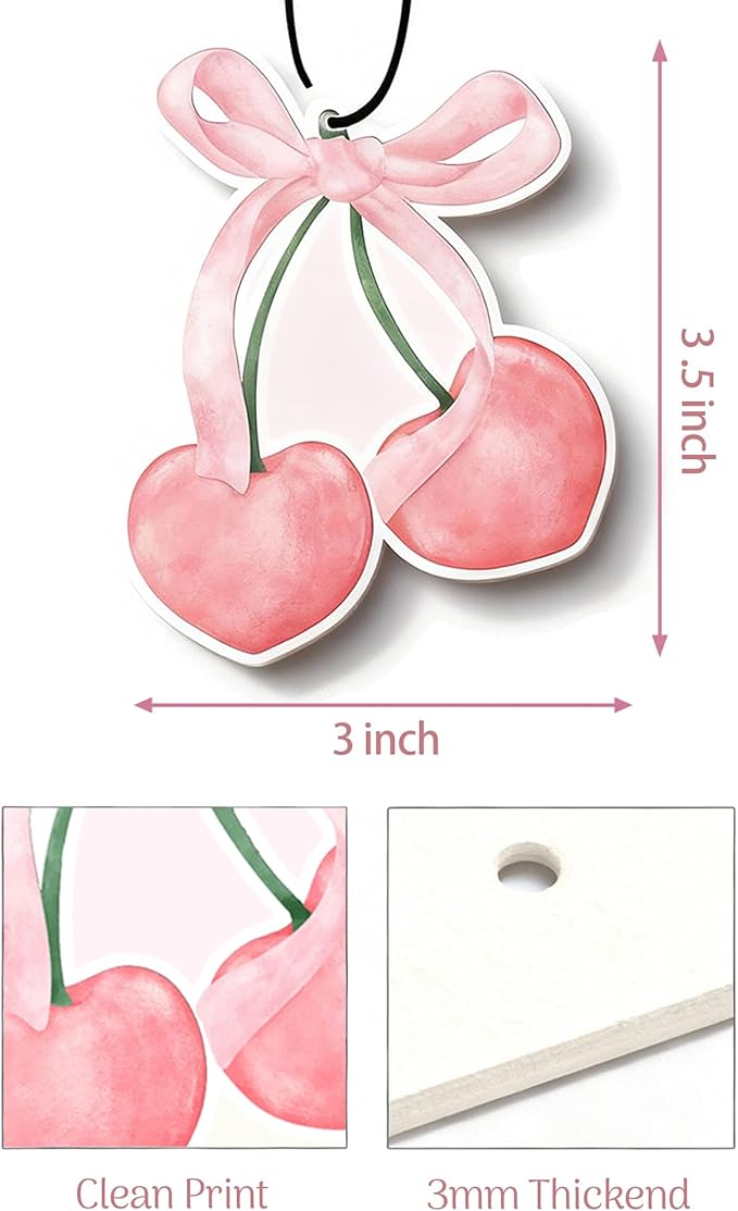 Coquette Pink Bow Car Air Fresheners, 5-Pack Assorted Floral Scents Cherry Cute Girly Car Accessories Hanging Decor for Rearview Mirror Long-Lasting for Women Teen Girls