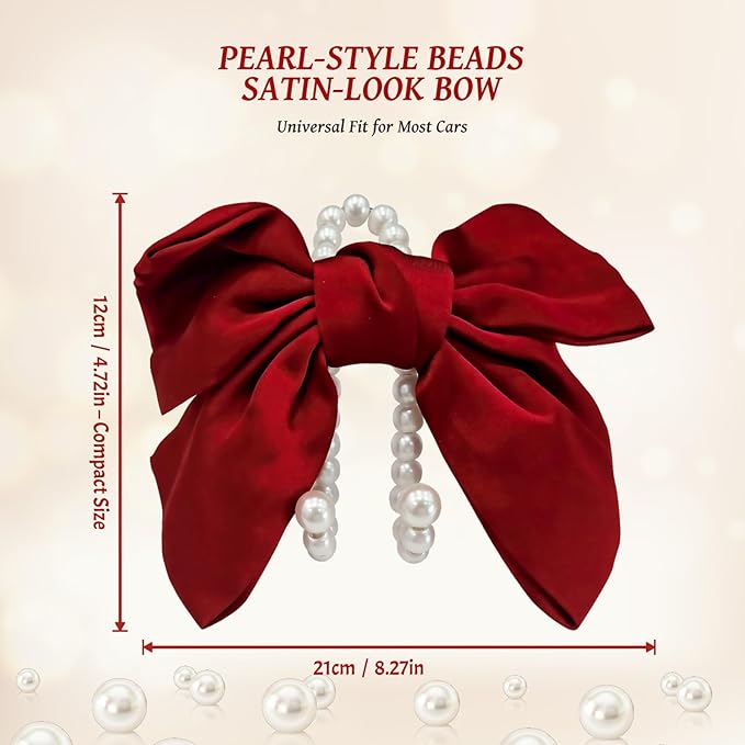 2 PCS Bow Pearl Car Seat Headrest Hook – Cute Purse Hook for Car, Girly Interior Decoration Accessories Hook Hanger, Seatback Holder for Purses & Bags, Elegant Car Organizer (Red)