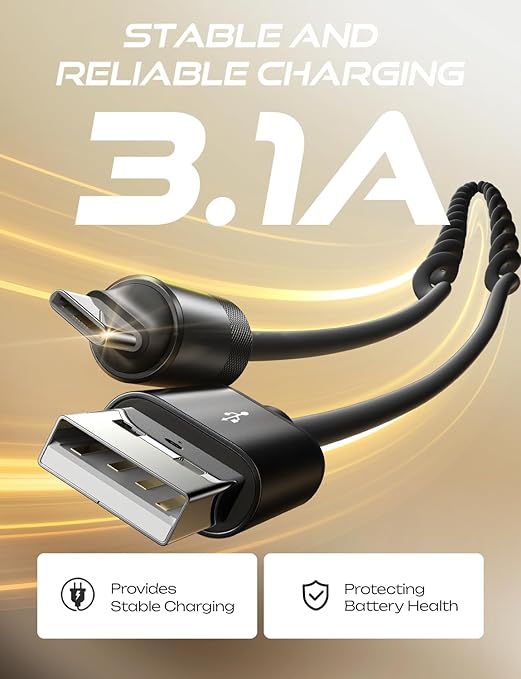 LISEN Coiled USB C Cable, 2 Pack for Android Auto & CarPlay Cable, Short USB A to USB C Cable C Gifts for Men Women ompatible with iPhone 17/16/15, Samsung Galaxy S25/S24/S23 A15/A14, Space Black 4FT