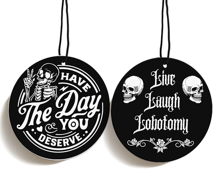 Halloween Skull Goth Car Air Freshener Hanging 2Pcs Fun Have the Day You Deserve Gothic Funny Car Accessories Interior, Halloween Decoration for Rear View Mirror Gothic Gifts For Men Women(Black I)