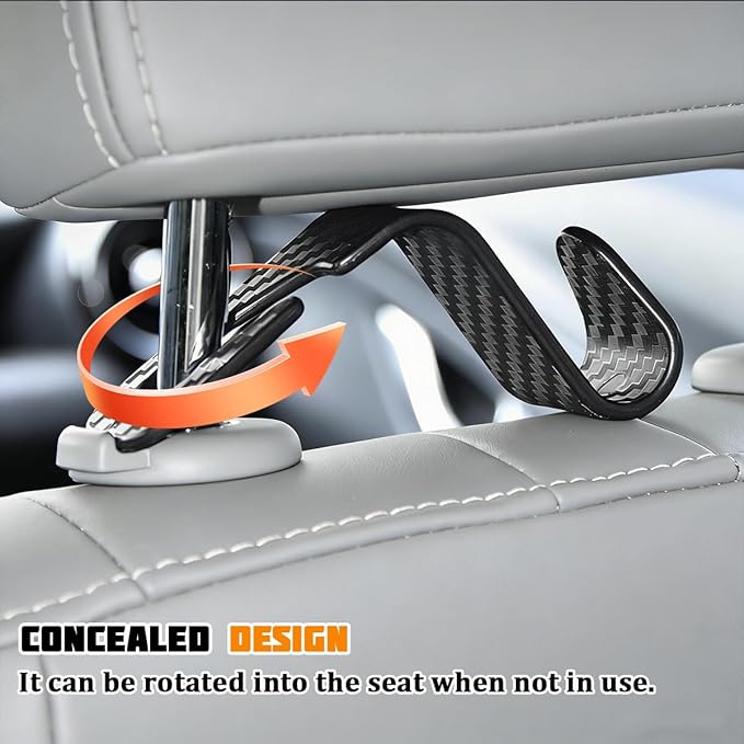 4PCS Car Seat Headrest Hook, Automotive Back Seat Storage Holder Hanger, Vehicle Interior Backseat Organizer Hanging Hook for Purse Handbag Grocery Bags, Universal Fit (Orange)