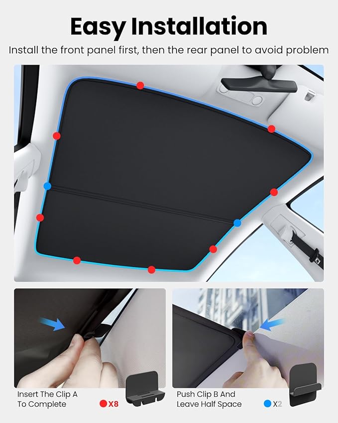 REEVAA Upgraded Tesla Model S Sunshade Roof [No Gaps, No-Sagging] Tesla S Accessories Heat Insulation Foldable Glass Sunroof Cover for Model S 2022-2026, 2PCS, Black