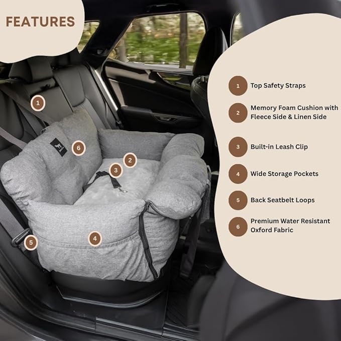 JACKO & CO - Premium Dog Car Seat v2 Booster Seat for Small & Medium Pets Under 40lbs - Machine Washable w Removable Covers, Water Resistant w Clip-On Leash for Back Seat Use (Black Medium (20-40lbs)