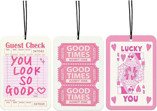 Preppy Pink Car Air Freshener, Girly Cute Car Accessories Decor for Women, Preppy Retro Pink Gift for Cars, Lucky You Inspristional Gifts for Women Girls Her 3 Pack