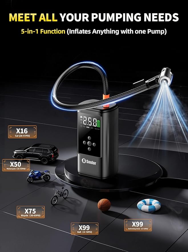 6000A Jump Starter with Air Compressor Battery Jumper Starter Portable 10-in-1 Car Jump Starter Portable 12V Jump Box with 160PSI Tire Inflator LED Light and Jumper Cables (10L Diesel All Cars)