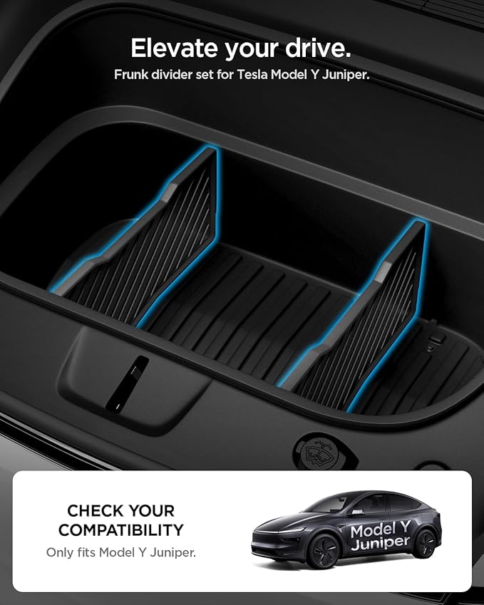 Front Trunk Divider for Tesla Model Y Juniper Premium/Performance 2025 2026 - Storage Organization Solution, Silicone Padded Snug Fit, Reduces Rattle Noise, Frunk Organizer Partition Set (Pack of 2)