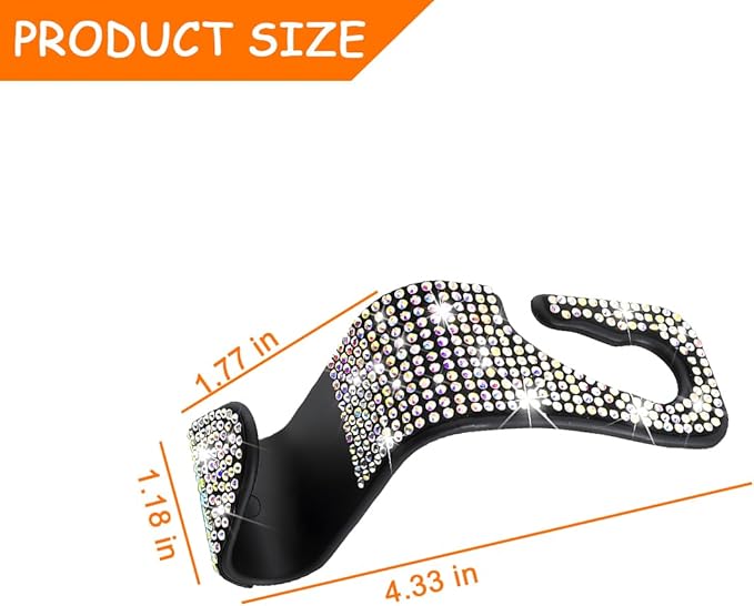 Mandark 4PCS Bling Car Seat Headrest Hooks, Crystal Rhinestone Vehicle Seat Back Hanger for Grocery Purses Handbags, Diamond Auto Seatback Storage Organizer Hook, Universal for Most Cars (Multicolor)