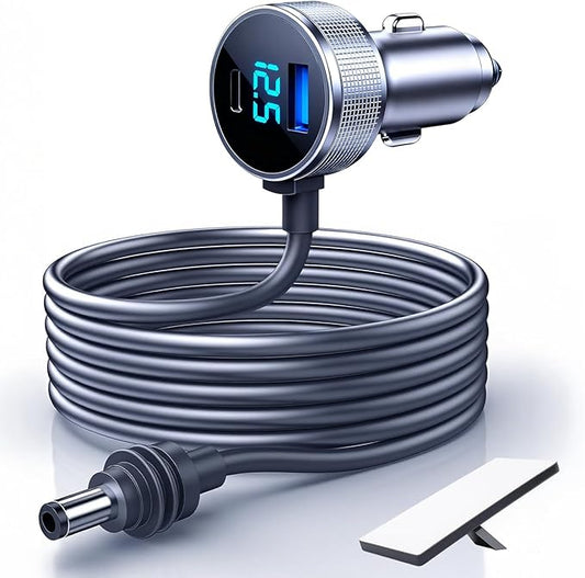 starlink mini car Adapter, 3 in 1 Starlink Mini Car Adapter DC Power Cable and Cigarette Lighter Adapter 12V-48V with Voltage Display, Durable USB-C PD 45W and USB-A 35W Ports，Suitable for Cars（10FT）