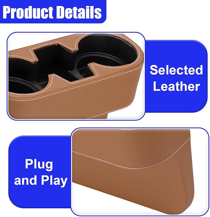 YoRise Car Cup Holder, PU Leather Automotive Cup Drink Holder, Car Seat Gap Filler Storage Box, Multifunctional Front Seat Organizer, Cell Mobile Phone Holder, Coin Bucket (Brown)