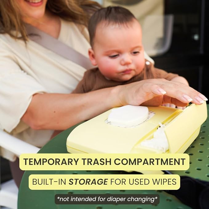 Bee Babe Co. On-The-Go Wipes Dispenser, Travel Wipes Case, Includes Temporary Trash Compartment, Must Have Diaper Bag Accessories, Car Trash Can, Reusable Baby Wipes Holder, Portable Wipe Dispenser