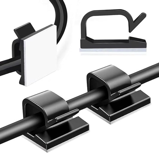 3/4 in Adhesive Cable Clips, 60pcs Outdoor Light Clips, Cord Clips, Sturdy Wire Clips, Finisher Wire Clamp for Home, Car, Office Wire Management Clips (Black, 3/4"-60PCS)