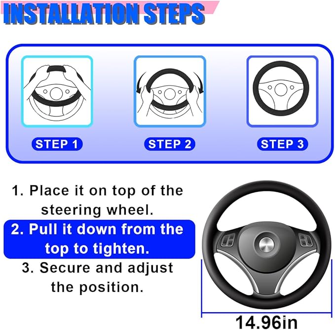 Craedli Nappa Leather Car Steering Wheel Cover, Breathable Non-Slip Automotive Steering Wheel Protector Universal Fit 14.5-15 Inch, Car Interior Decoration Accessories for Trucks, SUVs (Dual-Line)