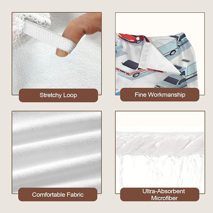 Women Bath Wrap Hair Towel Drying Cap Set Colorful Cars Trucks Pattern Soft Absorbent Bathrobe Shower Wraps with Adjustable Closure Spa Bath Robe