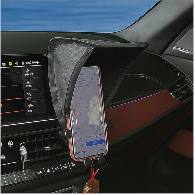 Car Smartphone Sunshade, Foldable Anti-Glare Cell Phone Sun Protection Umbrella, Universal High Elasticity Skeleton Auto Smartphone Heat-Insulating Sun Cover Accessory for Most Cars (Black)