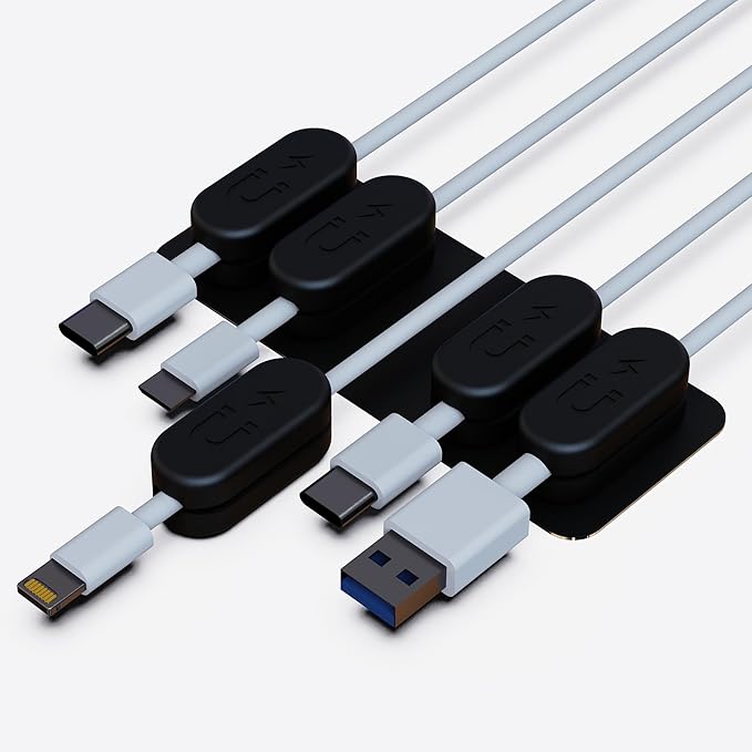 CHARGEWORX Pack of 5 Magnetic Cable Clips, Adhesive Cord Organizer for Desk, Nightstand, Wall or Car, Wire Holder for USB-C, Lightning and Micro-USB Cables, Black