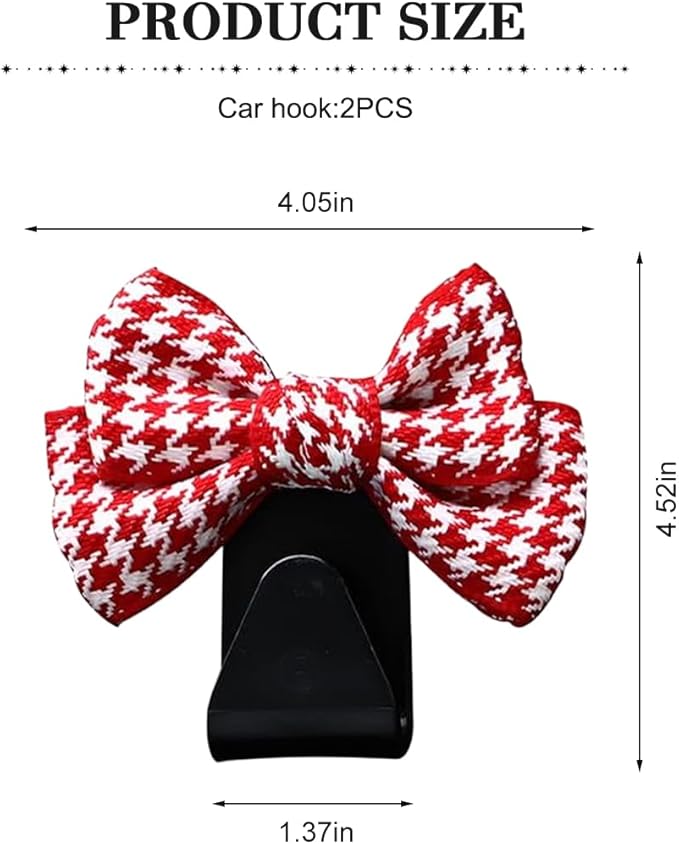 Cute Bow Car Seat Headrest Hooks, 2PCS Multifunctional Vehicle Rear Seat Hanging Hooks, Automotive Interior Seatback Storage Organizer for Purses Bags, Universal for SUV Sedan Truck (Red/Small)