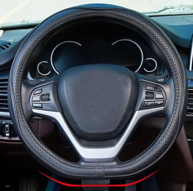 Mayco Bell Flat Bottom Size Steering Wheel Cover Anti-Slip,Safety,Soft,Breathable,Durable,Full Surround,Comfortable Grip Microfiber Leather (D-Shape,Black)