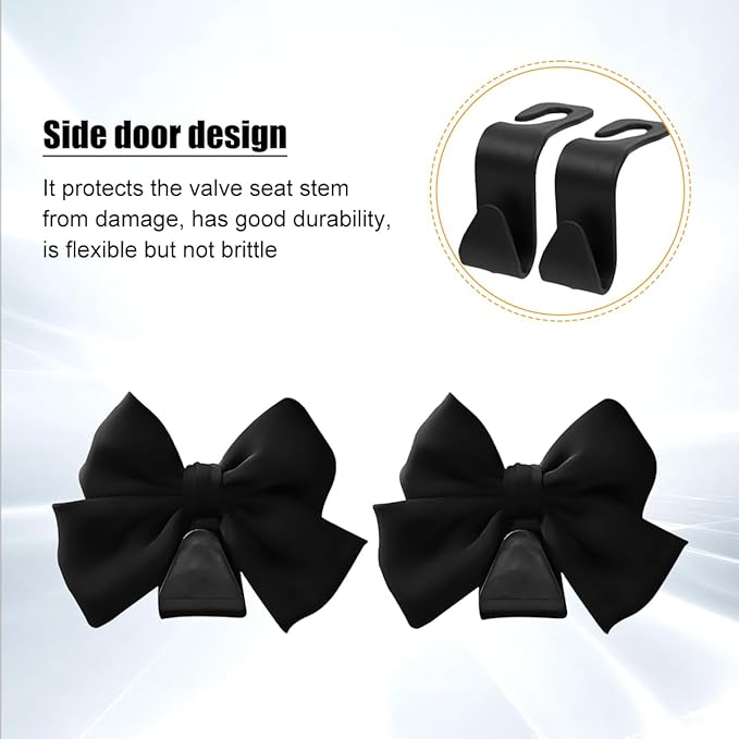 Cute Bow Car Seat Headrest Hooks, 2PCS Multifunctional Vehicle Rear Seat Hanging Hooks, Automotive Interior Seatback Storage Organizer for Purses Bags, Universal for SUV Sedan Truck (Black)