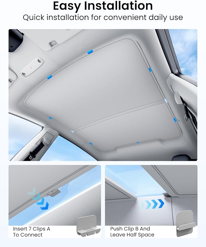 REEVAA Upgraded Tesla Model Y New (Juniper) Sunshade Roof [No Gaps, No-Sagging] Tesla Y Accessories Heat Insulation Foldable Glass Sunroof Cover for Model Y Juniper 2025-2026, 2PCS, Gray