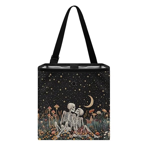 Skulls Mushroom 2 Gallons Car Trash Can Hanging Car Trash Bag Moon Starry Night Water Resistant Leakproof Trash Bag Car Accessories for Women Men