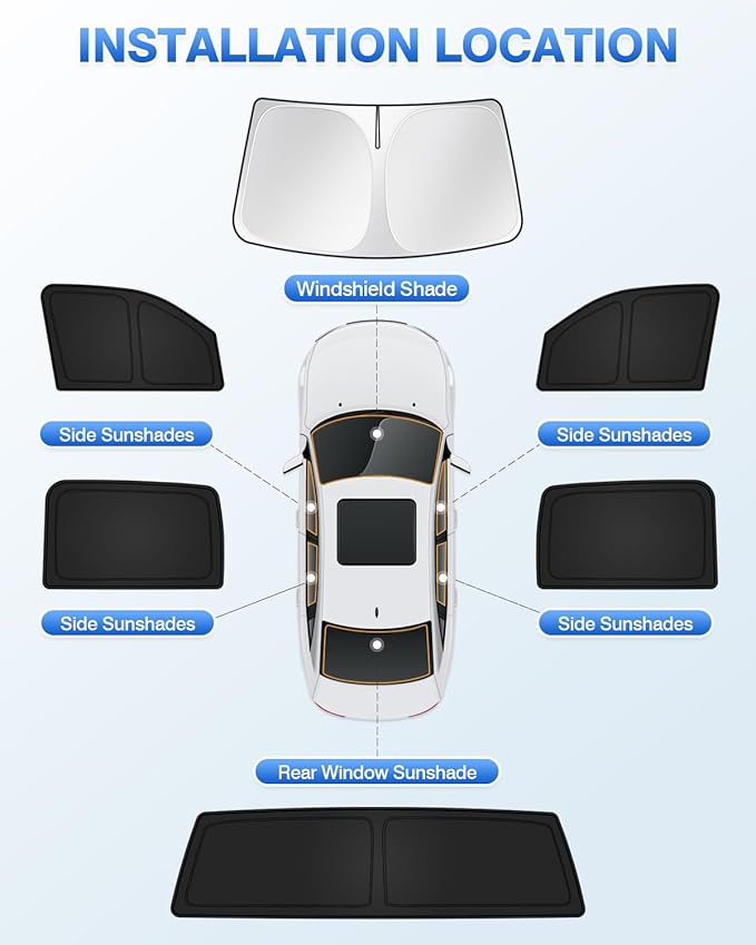 Canvcle Sunshades for Dodge Ram 1500 2019-2025 2026 Accessories Windshield Sun Shade Side Rear Window Shade Cover Sun Visor Shield Privacy Protection Keep Vehicle Cool Black 6PCS