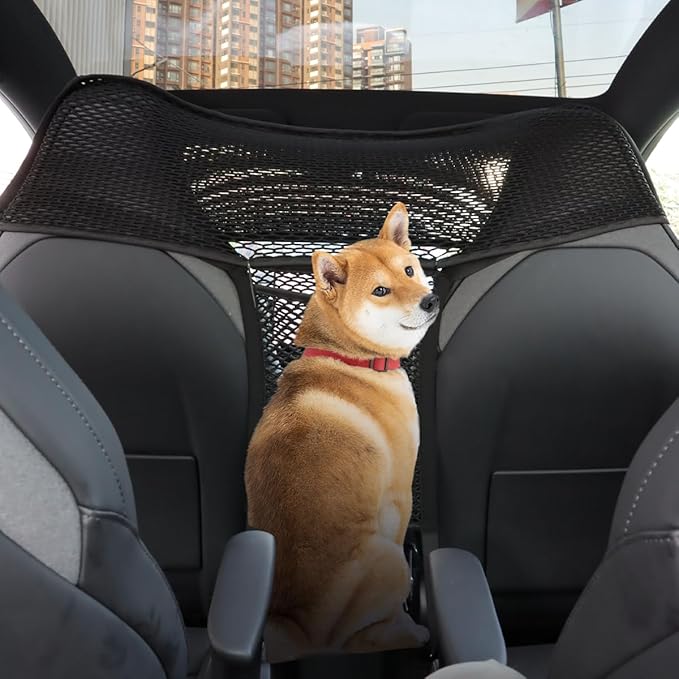 Car Dog Barrier Net Car Mesh Organizer Back Seat Divider for Dog Easy Install 2 Pieces (for One-Piece Seats)