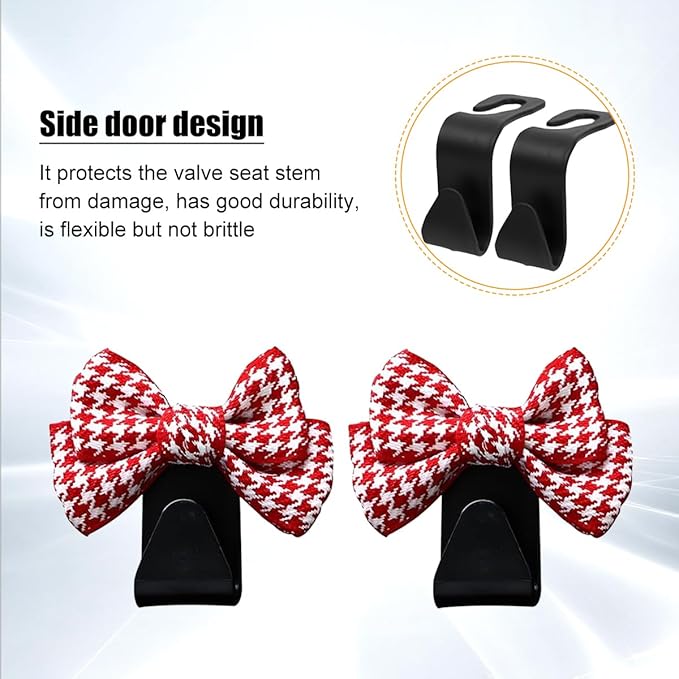 Cute Bow Car Seat Headrest Hooks, 2PCS Multifunctional Vehicle Rear Seat Hanging Hooks, Automotive Interior Seatback Storage Organizer for Purses Bags, Universal for SUV Sedan Truck (Red/Small)
