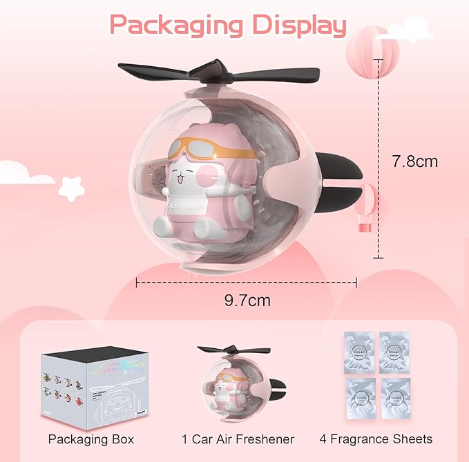 Pink Kitty Car Air Freshener with 6-Color Auto Light Up & 4pcs Scented Tablets – Subtle Fragrance, Decorative Auto Accessories,Cute Mother's Day and Father's Day Small Gift