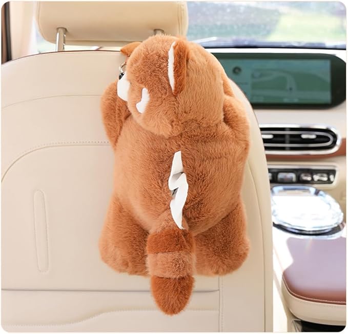 Cute Tissue Box Cover Plush Tissue Box Holder for Car, Home, Decorative Holder/Organizer for Bathroom Vanity Countertop, Nightstands, Office Desk-Raccoon
