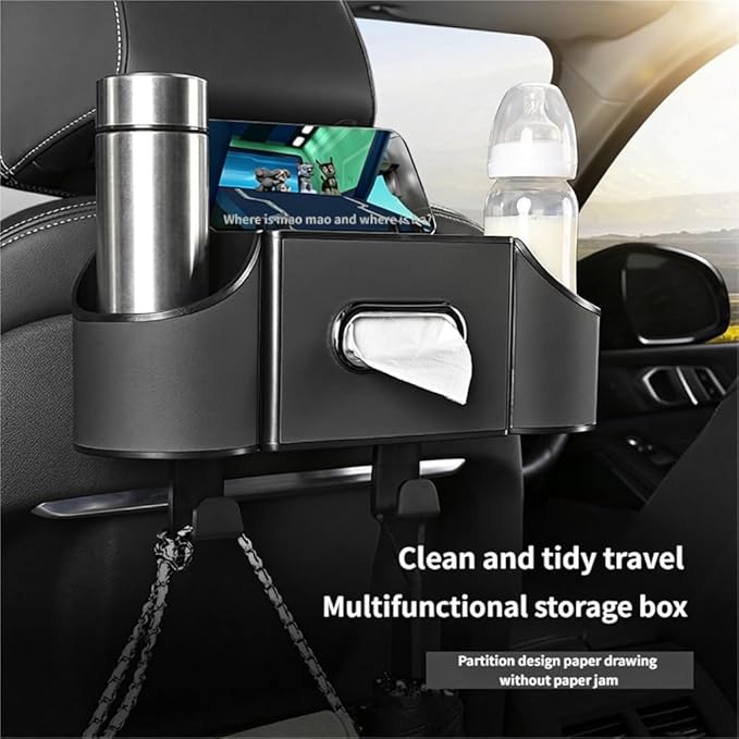 Backseat Car Organizer 4-in-1, Car Organizer Back Seat with Multi-Pocket & Cup Holder, Universal Back Seat Car Organizer, Car Seat Organizer for Travel & Daily Use (BLACK)