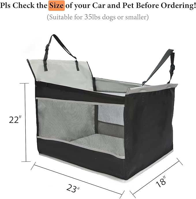 Dog Car Seat Large Medium Size Dog, Back Seat Extender for Dogs with Hard Bottom, Waterproof Fabric, Breathable Mesh Sides, Adjustable Seat Belt Leash, Carseat for Dogs with Non-Slip Bottom Grey