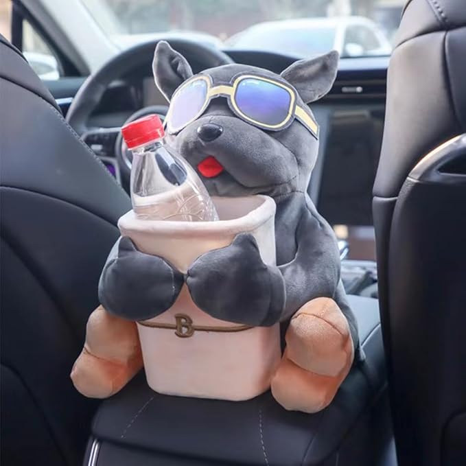 Multifunctional Deluxe Trash Can and Storage Box, Cute Tissue Box, Creative Animal Cartoon Decorative Organizer for Car and Home, Dog, Grey