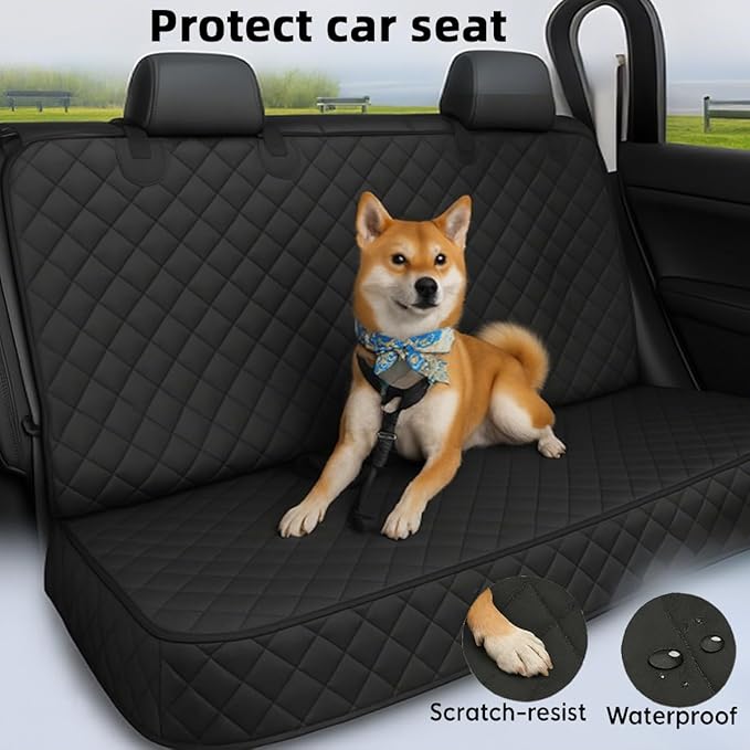 fidozen Waterproof Dog Car Seat Cover with Belt for Back Seat - Washable Pet Protector Accessories for Cars, Trucks, SUVs, and Bench Seats - Auto Backseat Hammock for Small & Large Dogs
