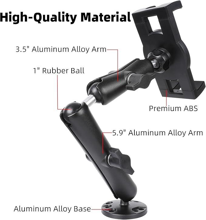 Dashboard Mount Tablet Holder for Truck, Heavy Duty Drill Base with Aluminum Arm Tablet Mount for Car, Wall, Boat, Desk, Compatible with iPad Pro Air Mini, 4.7-12.9″ Tablets and Phones (PTM-28)