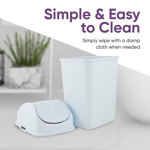 Superio Medium Trash Can with Lid 4.5 Gallon Plastic Swing Top Garbage Can Slim Waste Bin for Under Sink/Cabinet, Laundry Room, Kitchen, Office, Bedroom, Bathroom, College Dorm, 18 Qt, White, 2