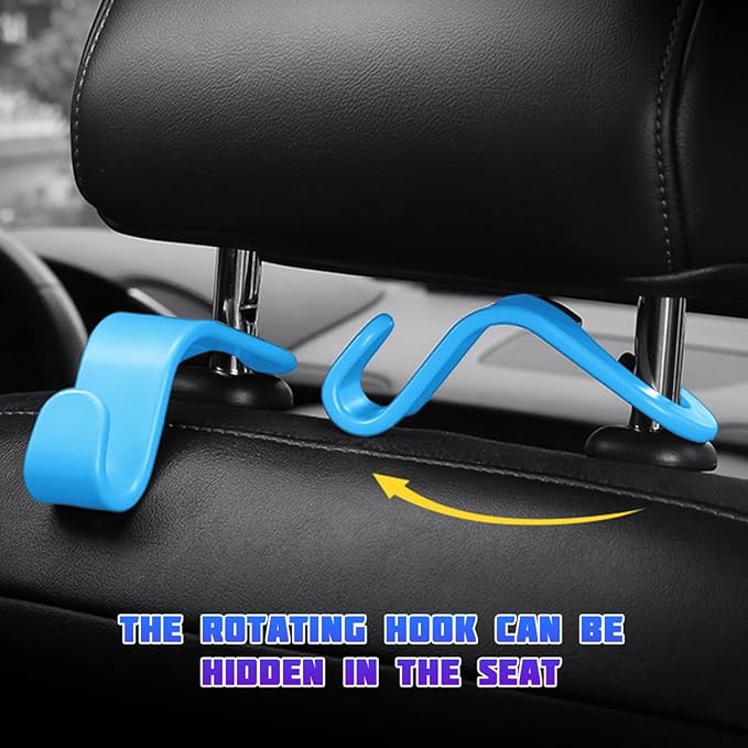 Car Seat Headrest Hooks, Multifunctional 4PCS Vehicle Back Seat Storage Hanger Holder for Hangbag Coat Grocery, Auto Interior Headrest Hook Organizer, Universal for Vehicles (Sky Blue)