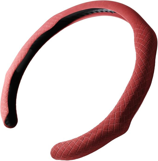 Quick Install Sporty Suede Leather Car Steering Wheel Cover with Braided Grips for All 14½" to 15" Sedan Coupe SUV Pickup 14.5 to 15 inches