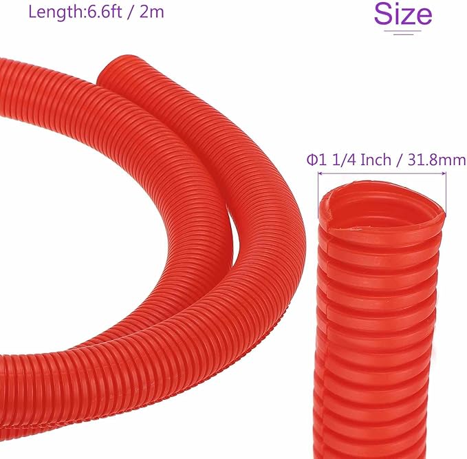 DMiotech 6.6ft Wire Loom Split Tubing 1 1/2 Inch(38.1mm) ID, Cord Protectors from Pet Flexible Conduit Cable Management for Office Home Garden, Red