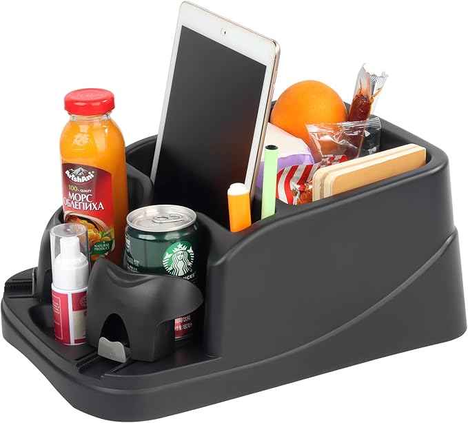Universal Center Console Organizer for Truck Bench Seat & SUV, Truck Floor Console with Expandable Cup Holders, Fits Silverado Minivan, Stable Transmission Hump Storage Box for Car Backseat (Black)